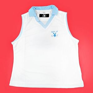NEW Playboy Girls of Golf Top White Blue Embroidery from Tournament Sz Small